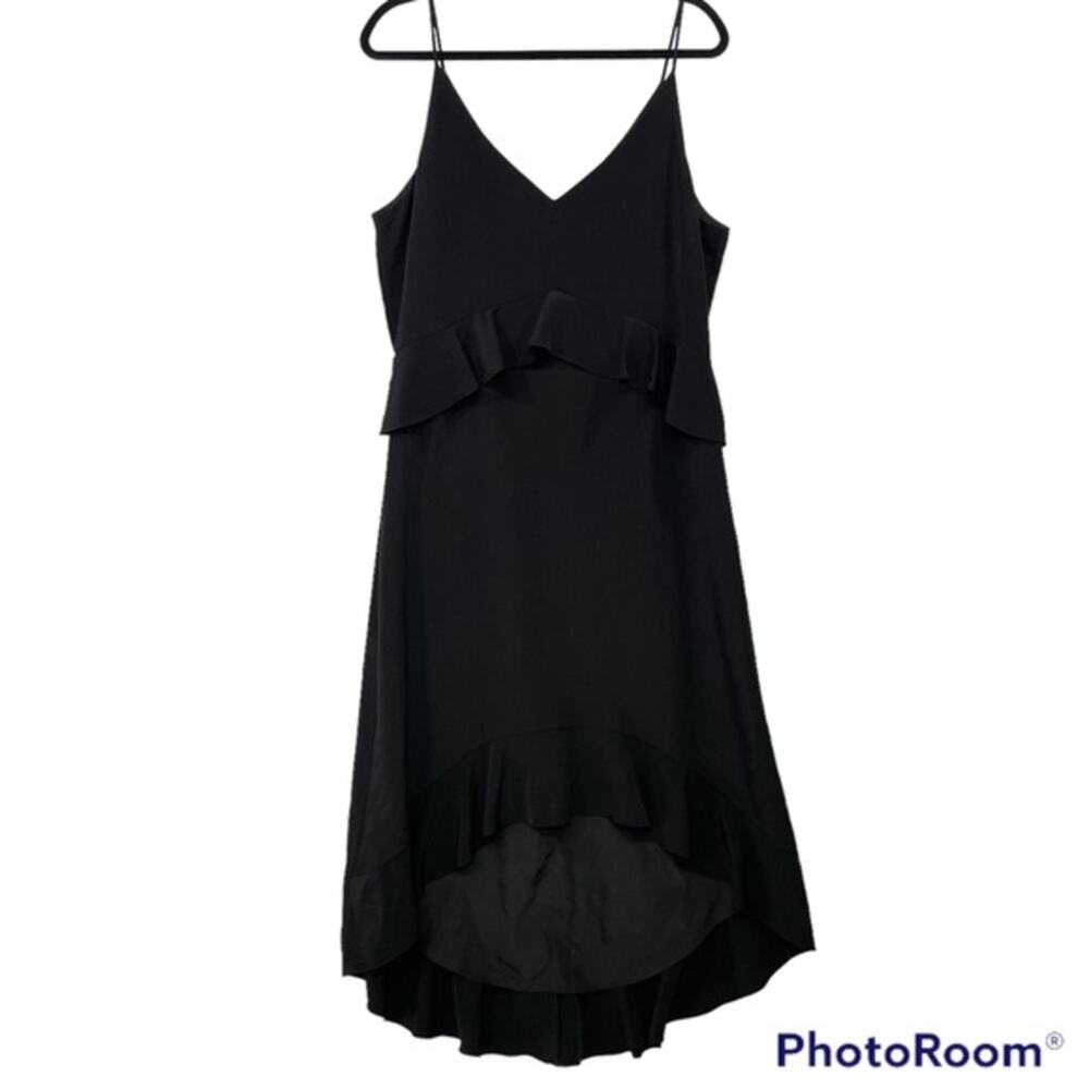 Halston Black Dress Large High Low Poplin Spaghetti Strap Semi Formal Gown